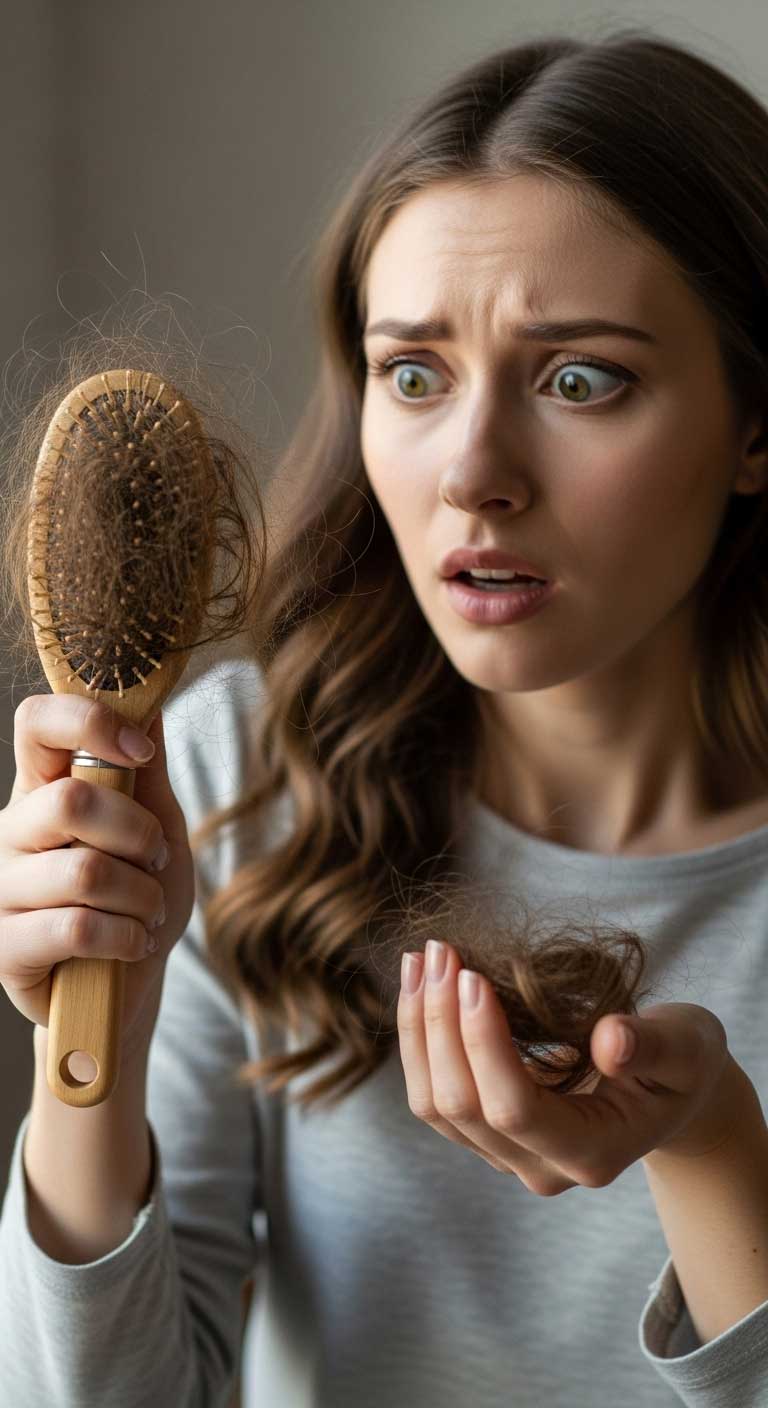A diagram comparing a smooth hair cuticle to one damaged by hard water effects.