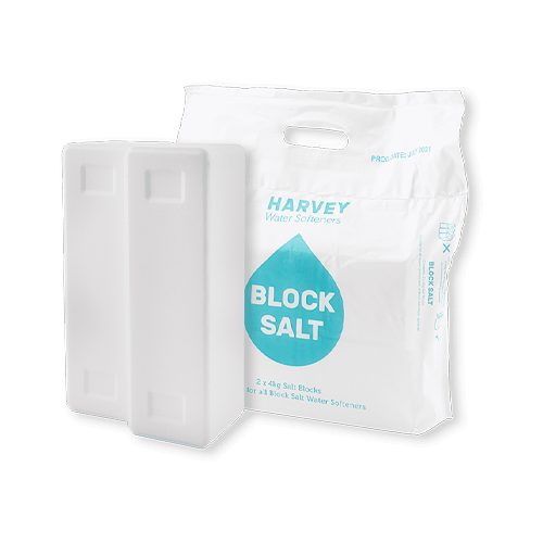 A large, compressed block of water softener salt.