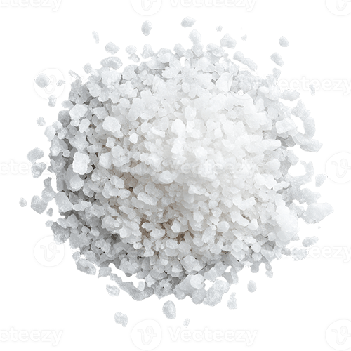 Irregularly shaped water softener salt crystals.