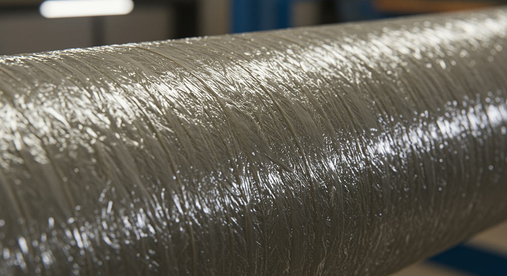 Close-up detail of the durable fiberglass construction on a US-made water softener mineral tank.